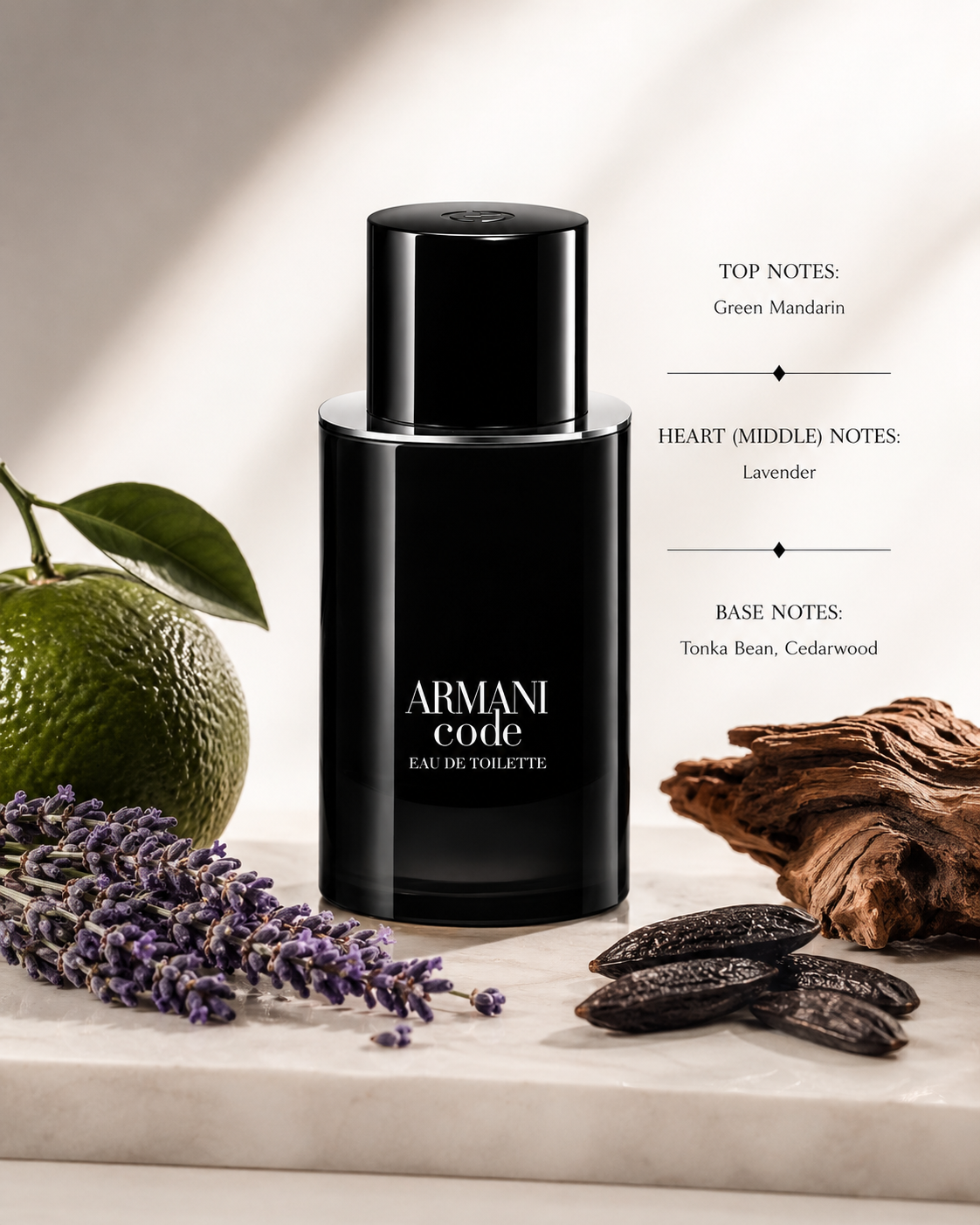 Giorgio Armani Armani Code Eau de Toilette with fragrance notes of green mandarin, lavender, tonka bean and cedarwood.