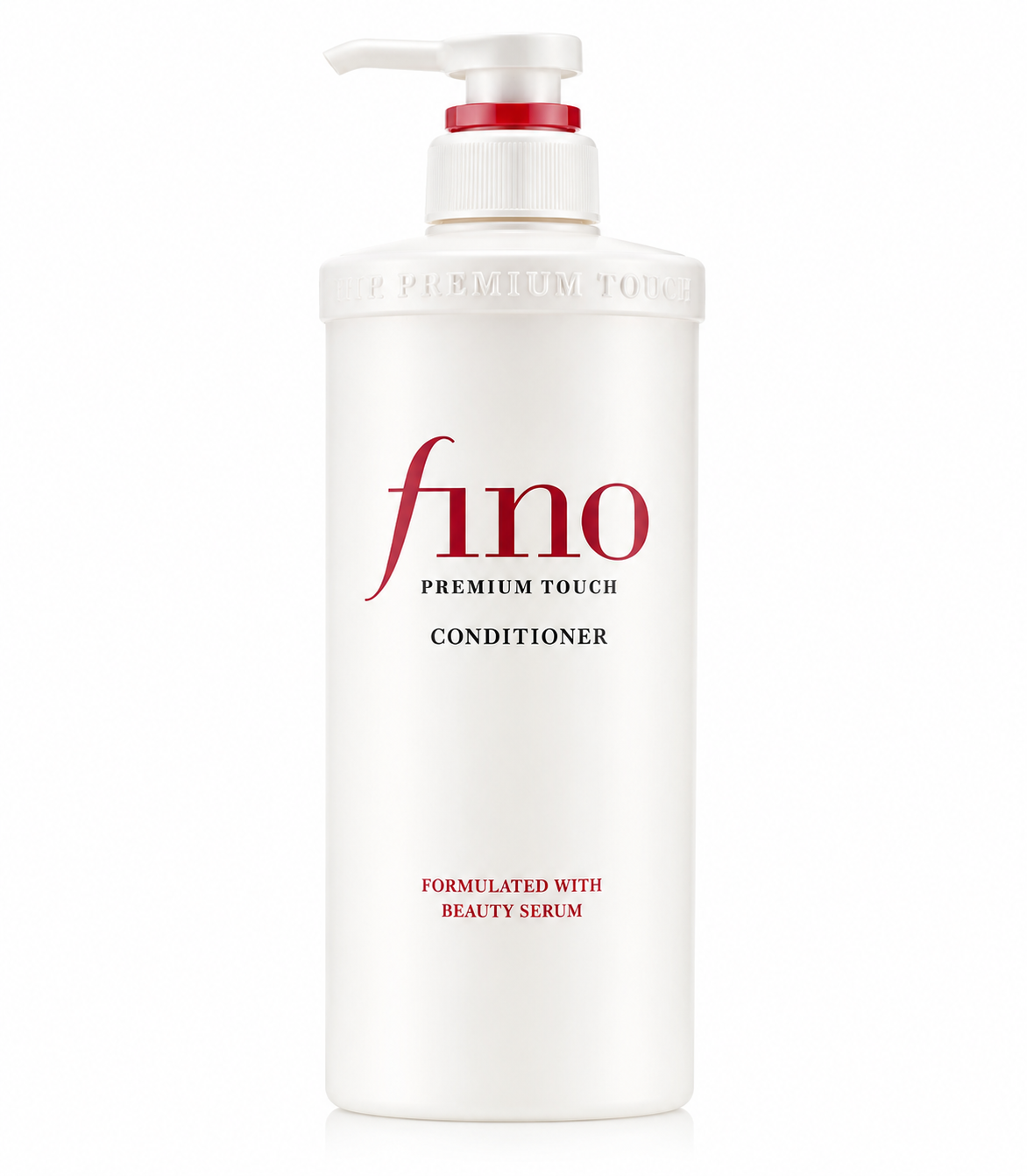 Shiseido Fino Premium Touch Conditioner in a large pump bottle featuring Beauty Serum technology, displayed on a clean white background. This intensive Japanese hair conditioner is formulated to deeply nourish, repair damaged hair, reduce dryness, and leave hair soft, smooth, shiny, and healthy-looking with every use.